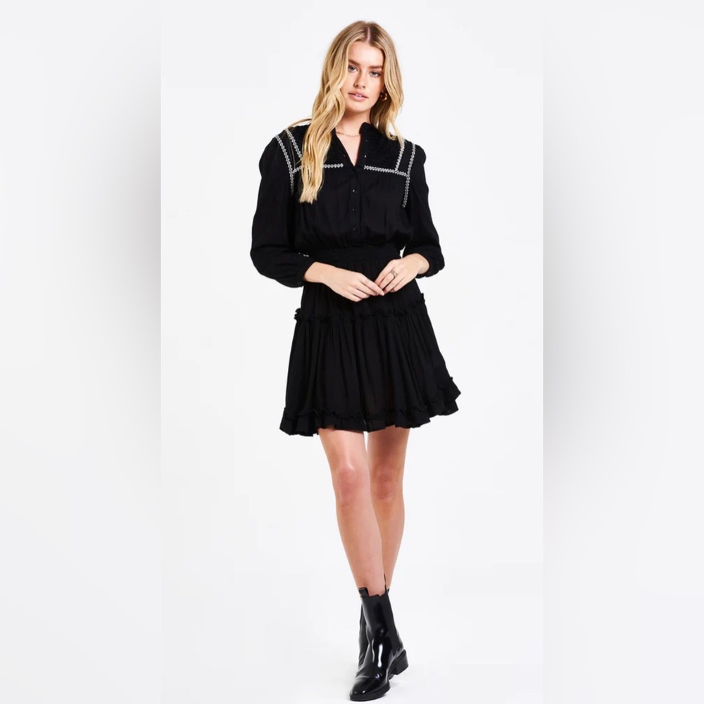 DEAR JOHN Ladies Londyn Ruffled Tiered Mini Black Dress